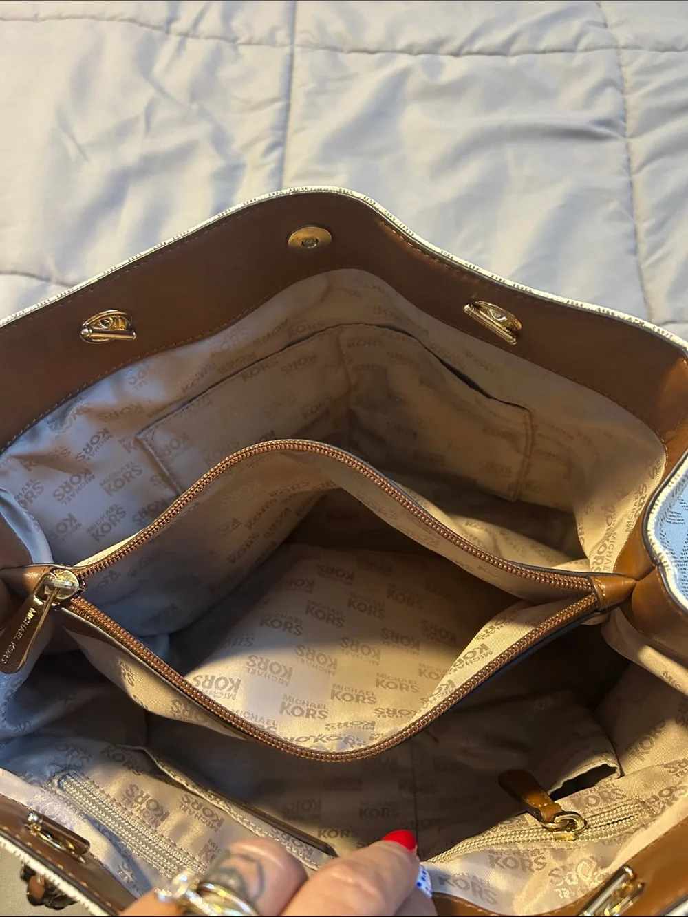 Michael Kors Cream MK Logo Tote with Gold Chain Handles